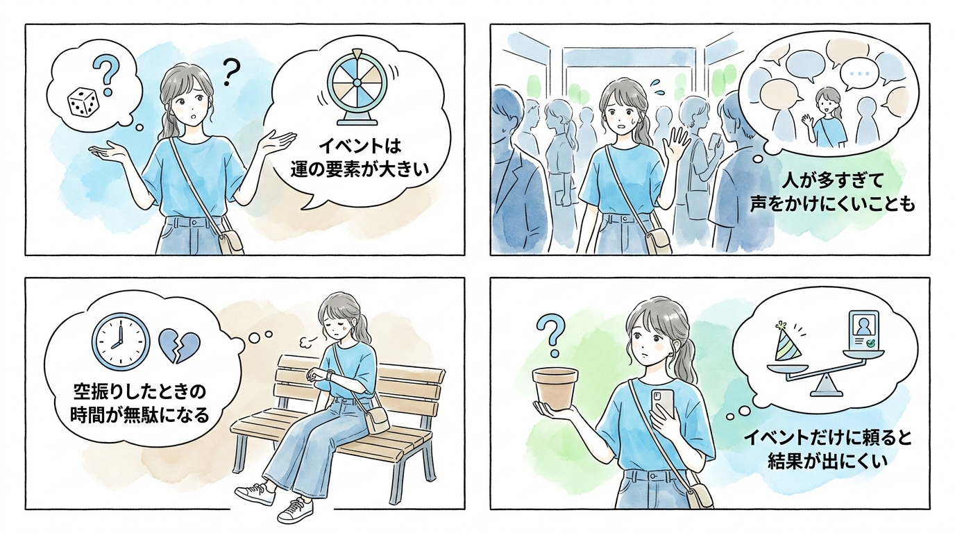 イベント出会いは確率が低く、空振りコストが大きい