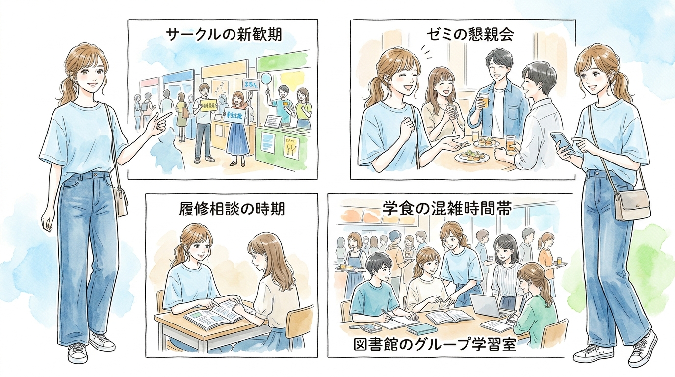 キャンパス内で自然に距離が縮まる出会い