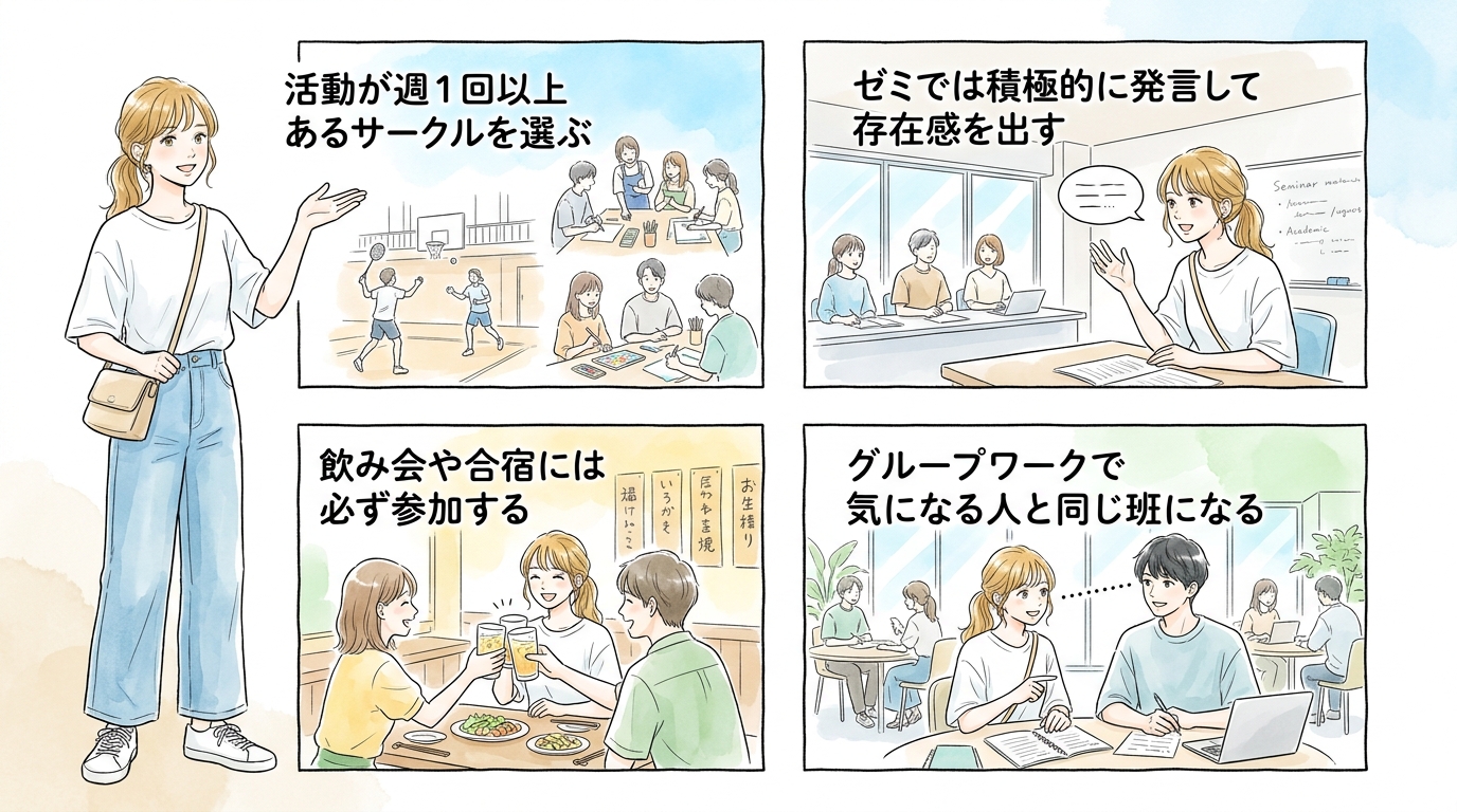 サークル・ゼミで共通の話題から関係を深めていく