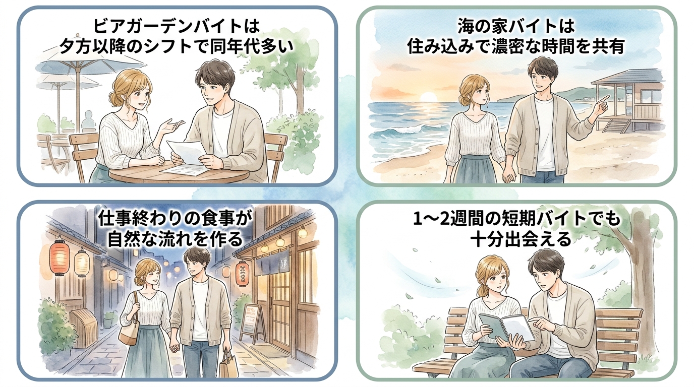ビアガーデンや海の家バイトは連絡先を交換しやすい環境が揃っている