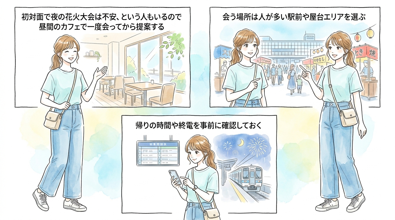 マッチングアプリで事前にマッチングして当日花火デートに誘える