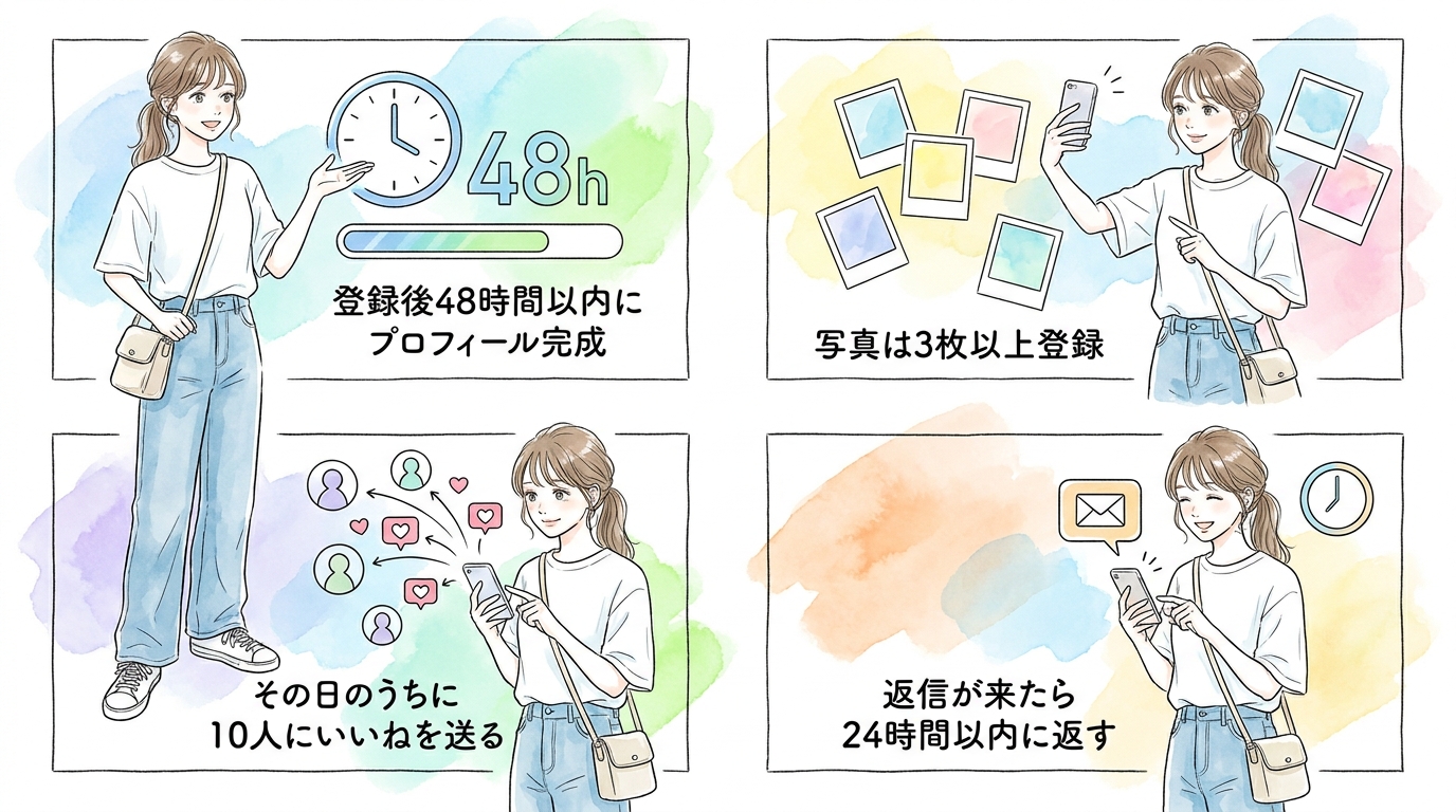 マッチングアプリは登録後48時間以内のプロフィール完成度で初動が変わる