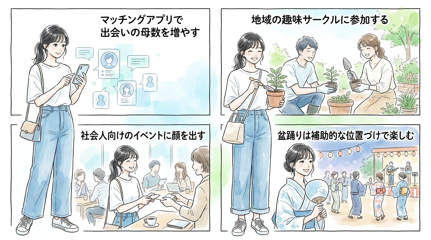 マッチングアプリや他の地域活動と並行して動く方が確実