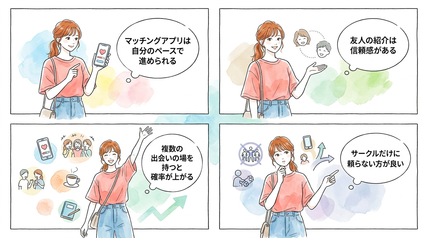 マッチングアプリや友人の紹介も併用して出会いの確率を上げる