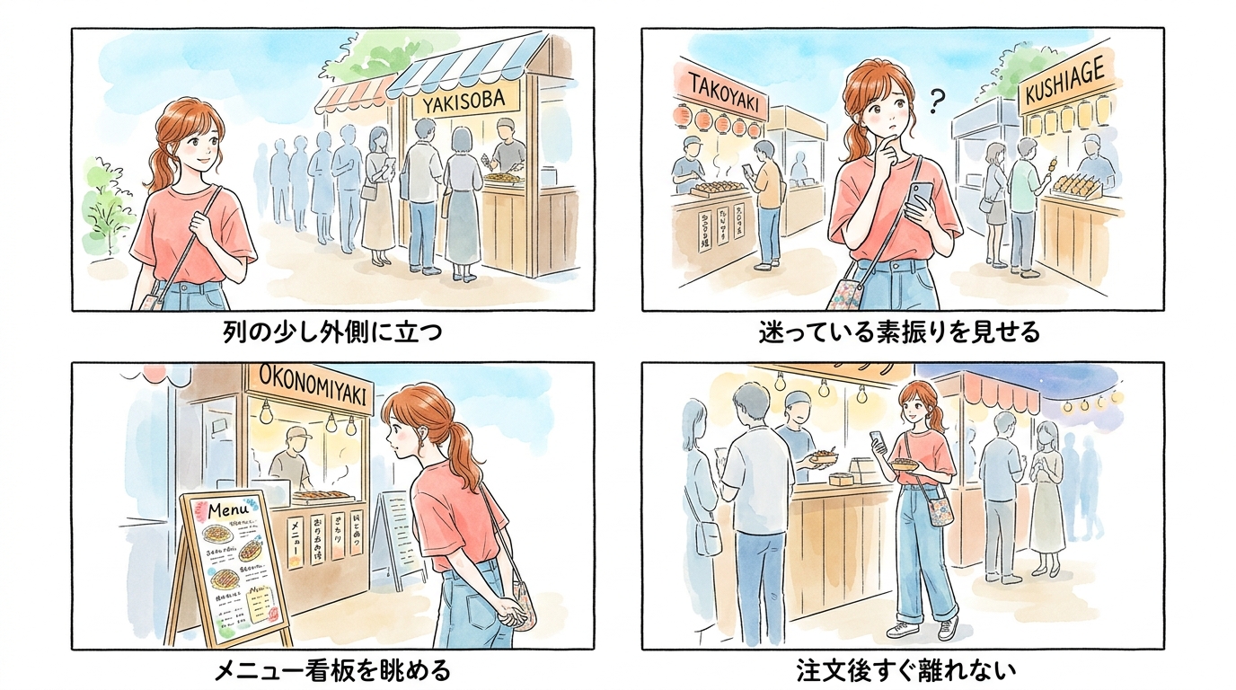 会場内の「屋台エリア」で自然に話しかけられる理由