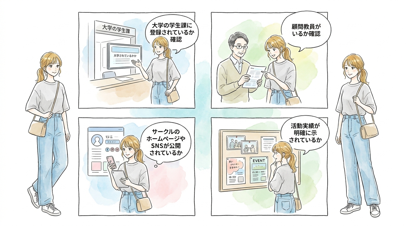 公式な大学公認サークルかどうかを必ず確認しておく