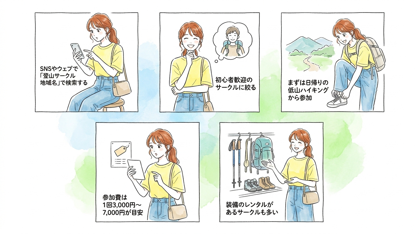 初心者も歓迎される登山サークルで自然に会話が生まれている