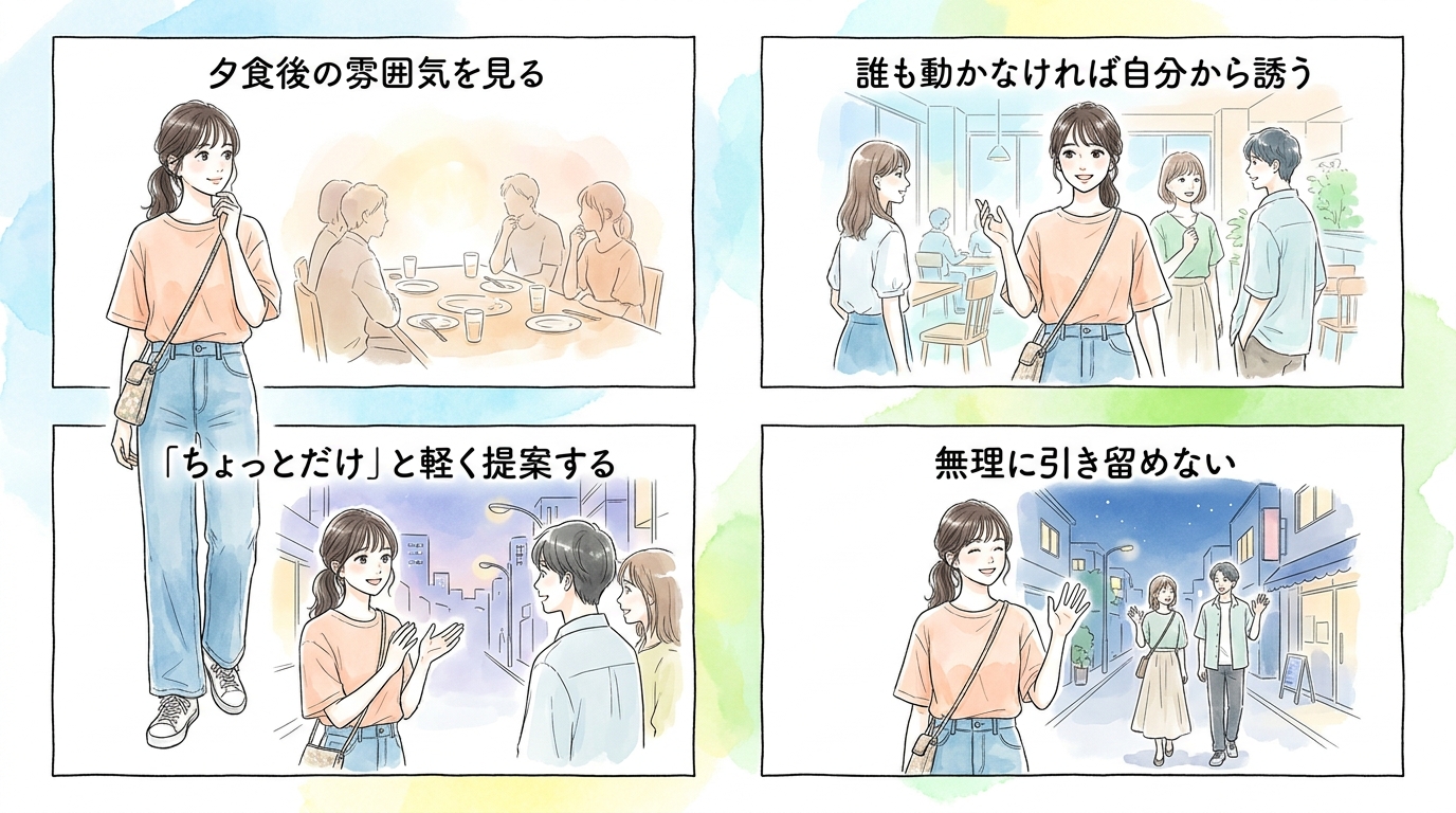 初日の夜に「もう一軒行こう」の流れをつくる