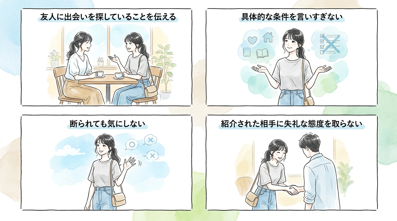 友人の集まり・知人の紹介で安心感のある出会いが実現している