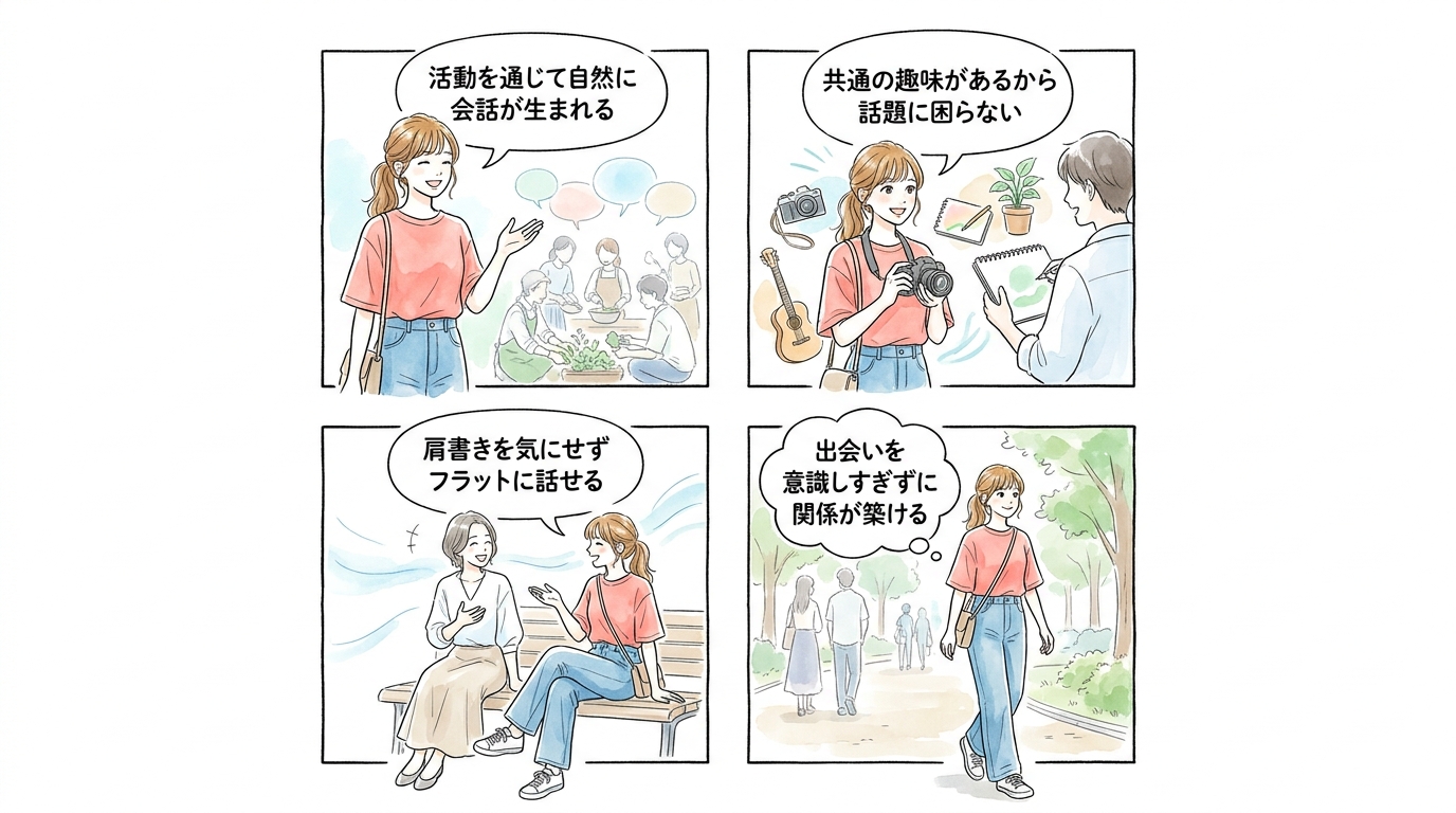 同じ趣味や関心で集まる場だから会話のきっかけがつかみやすい