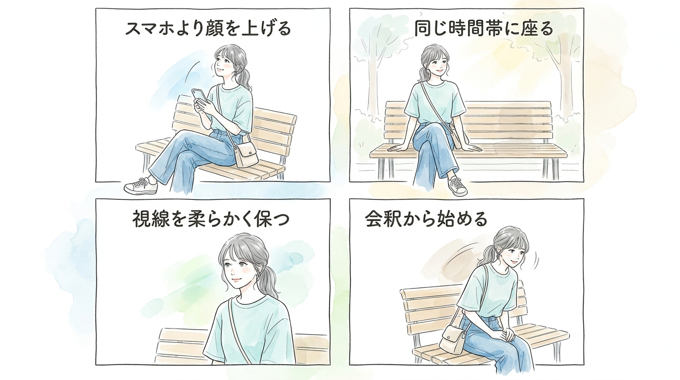 喫煙スペースのベンチは自然と会話が始まるポイントになっている
