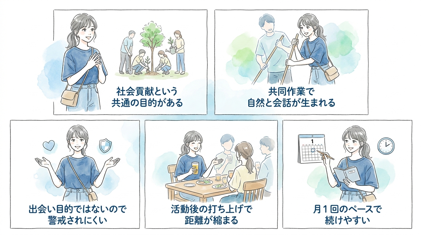 地域のボランティア活動に独身男性が集まっている