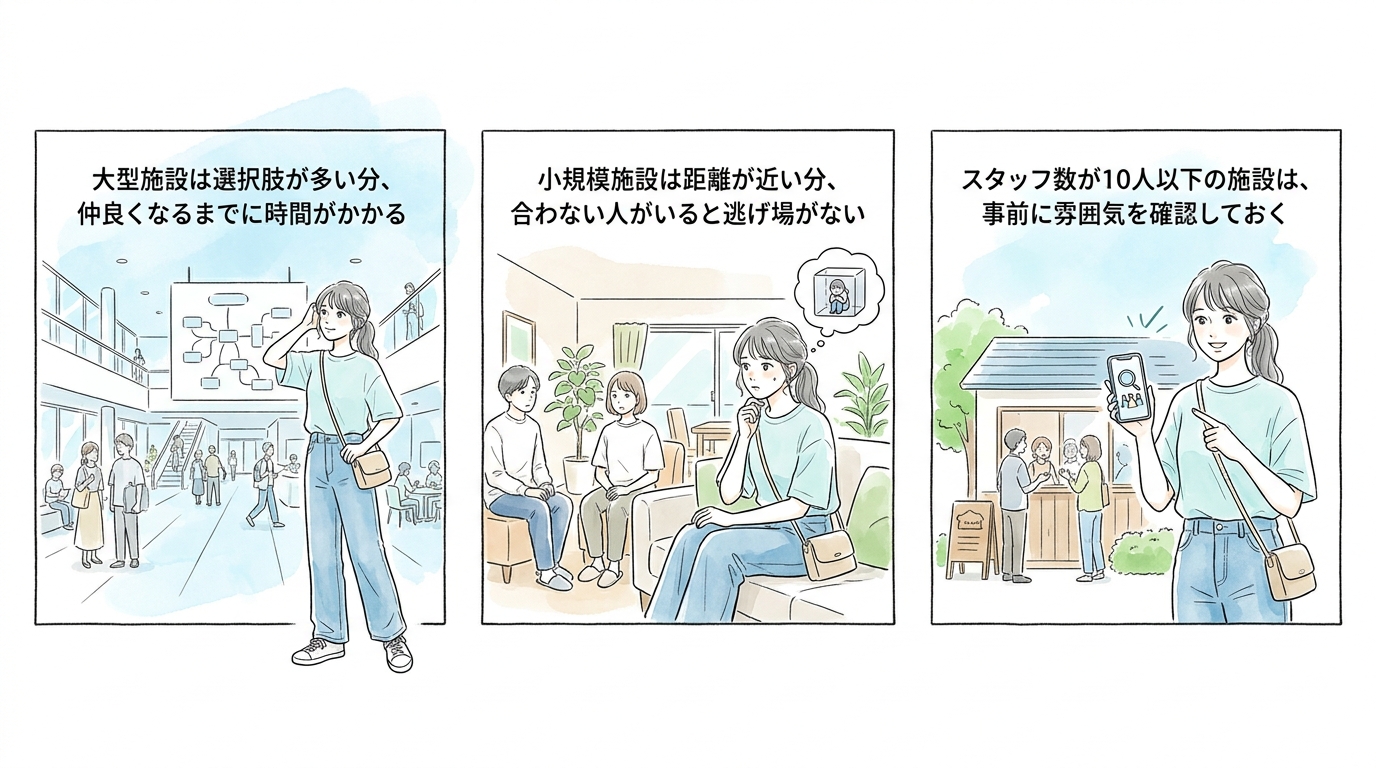 大型施設と小規模施設で出会いの質が変わる