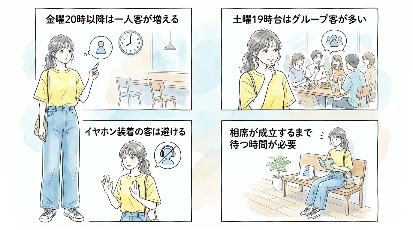 寄合席エリアは知らない客同士が相席する前提で設計されている