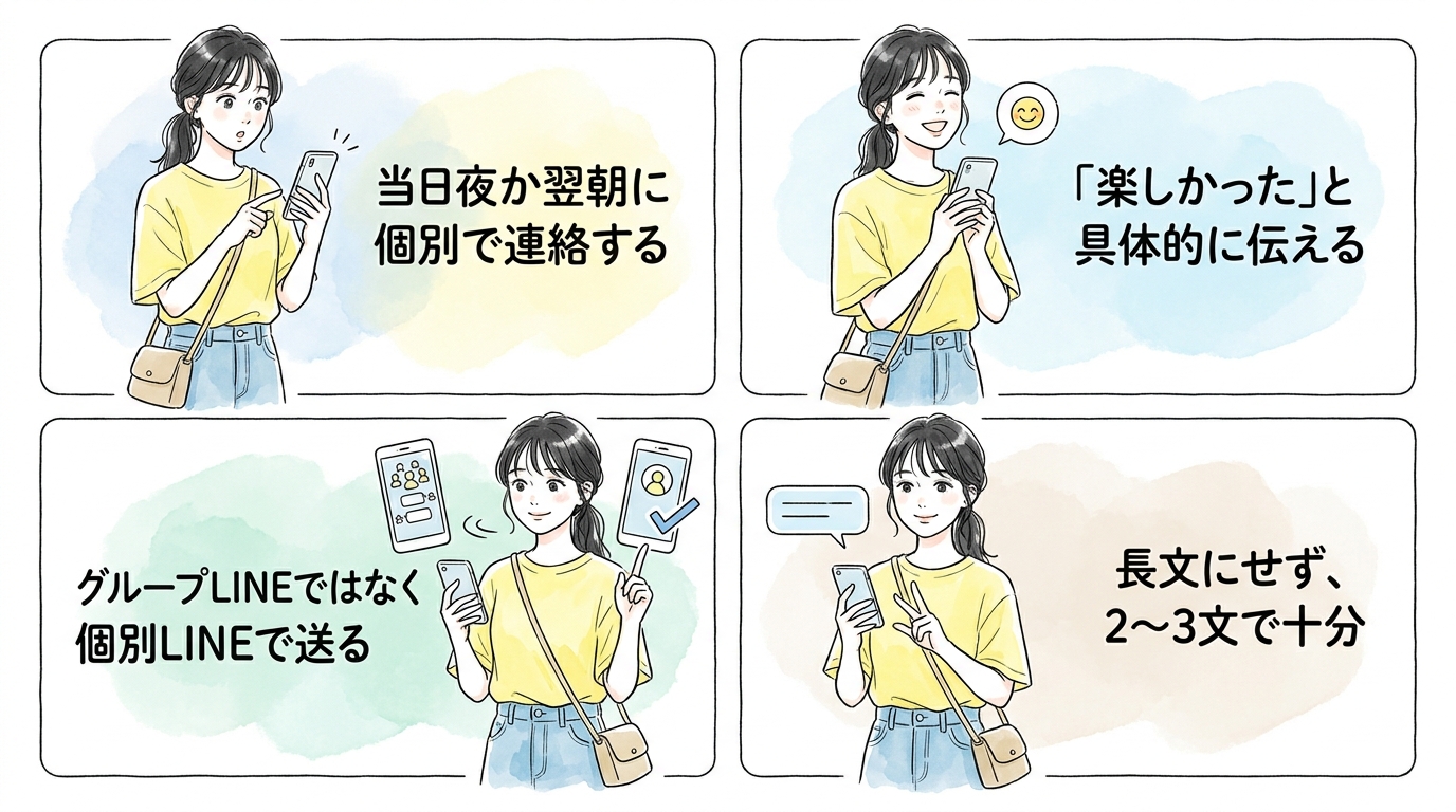 当日の夜か翌朝に「お礼」のメッセージを送ると、次に繋げやすくなる