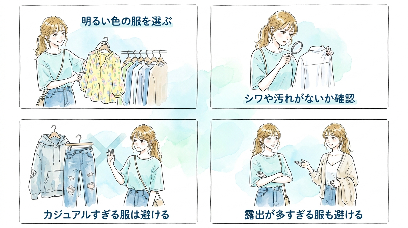当日の服装は明るい色で清潔感があれば十分だと気づく
