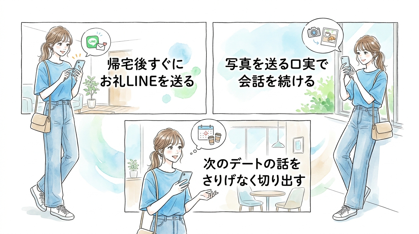 当日中にお礼LINEを送ると次のデートに誘いやすくなる