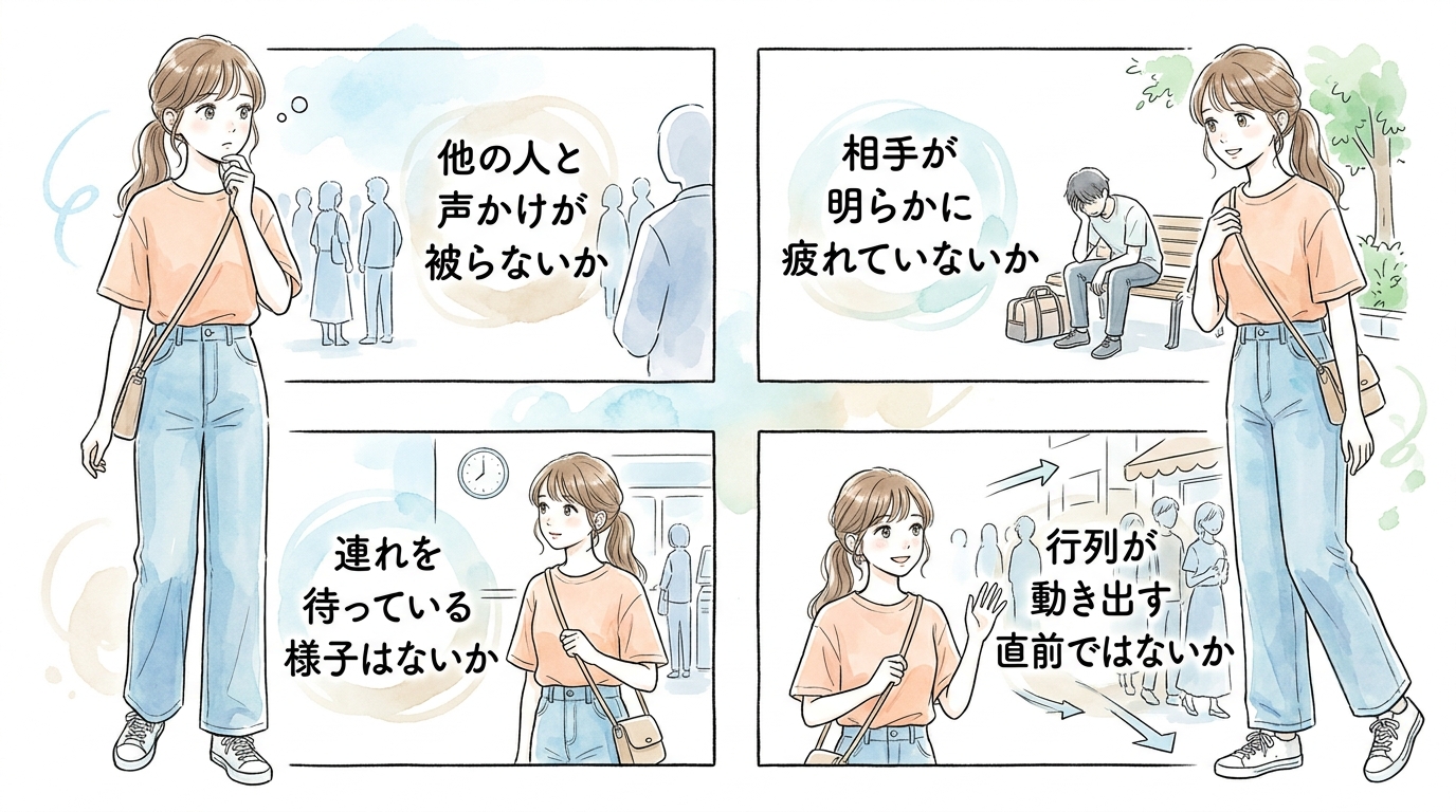 待ち列エリアも実は出会いのチャンスになる