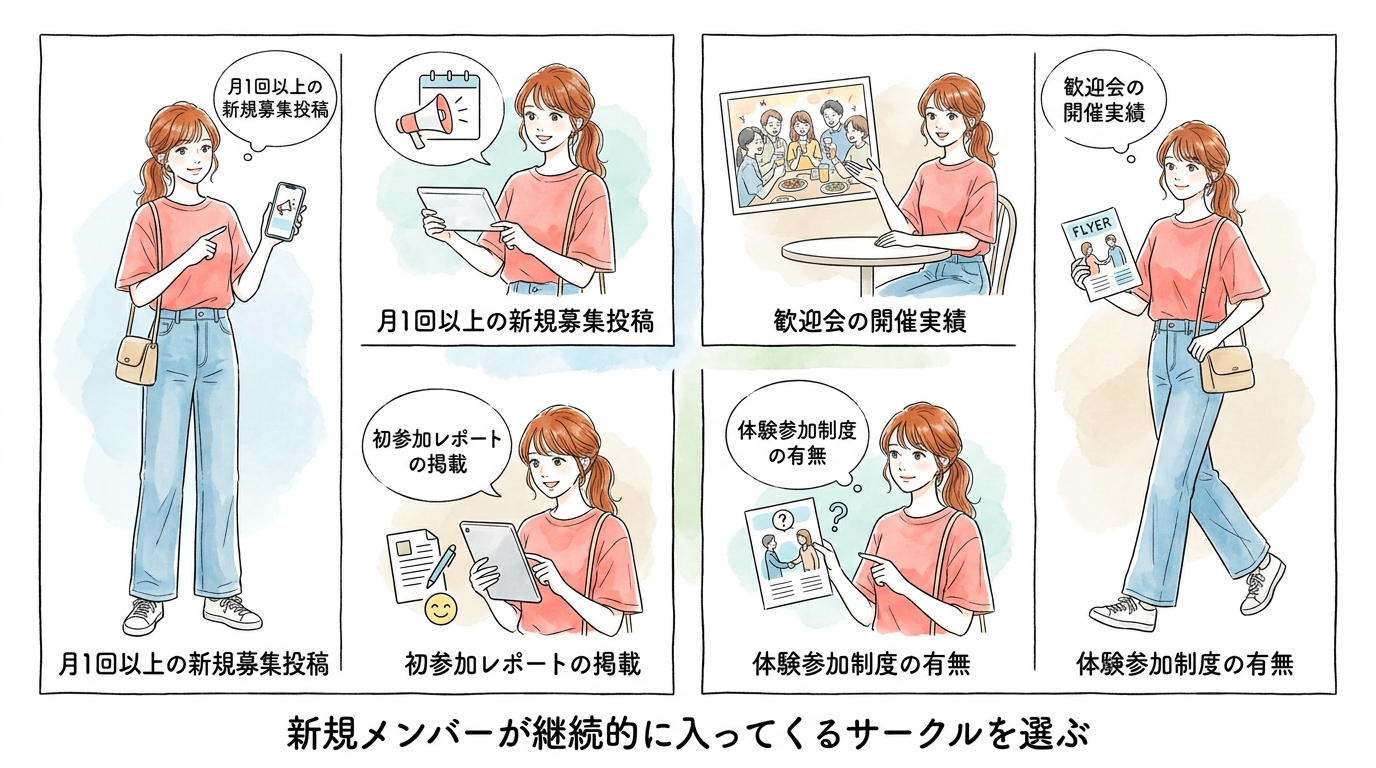 新規メンバーが継続的に入ってくるサークルを選ぶ