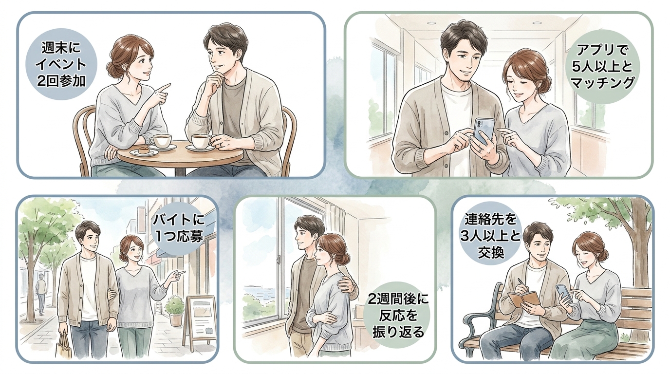 最初の1週間は出会いの場に出る回数を増やして母数を確保しておく