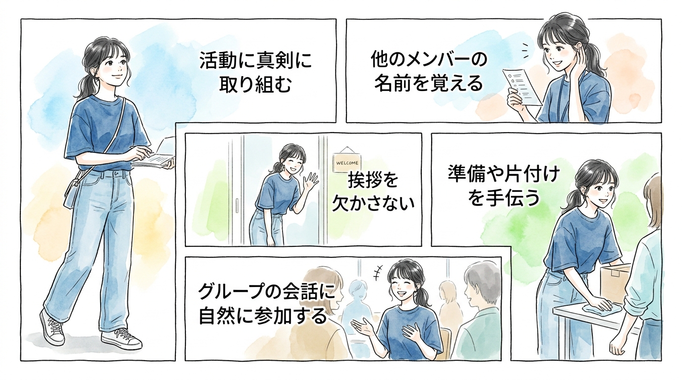 最初の3回は活動に集中して顔と名前を覚えてもらう
