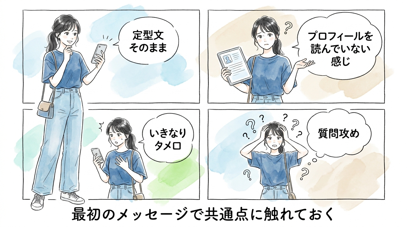 最初のメッセージで共通点に触れておく