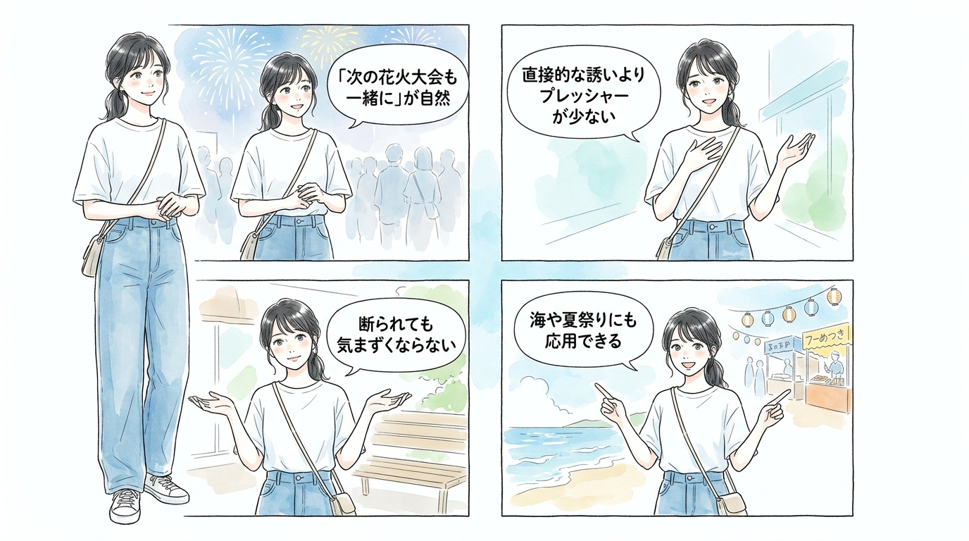 「次の花火大会も一緒に行きませんか」が最も自然な誘い文句