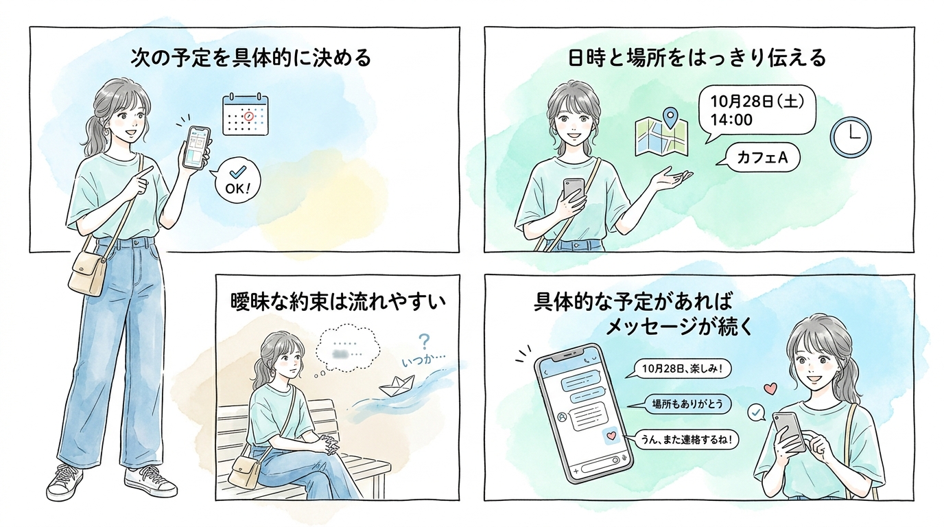 次回の予定を具体的に決めておけば、相手も「また会える」と思い返信率が上がる