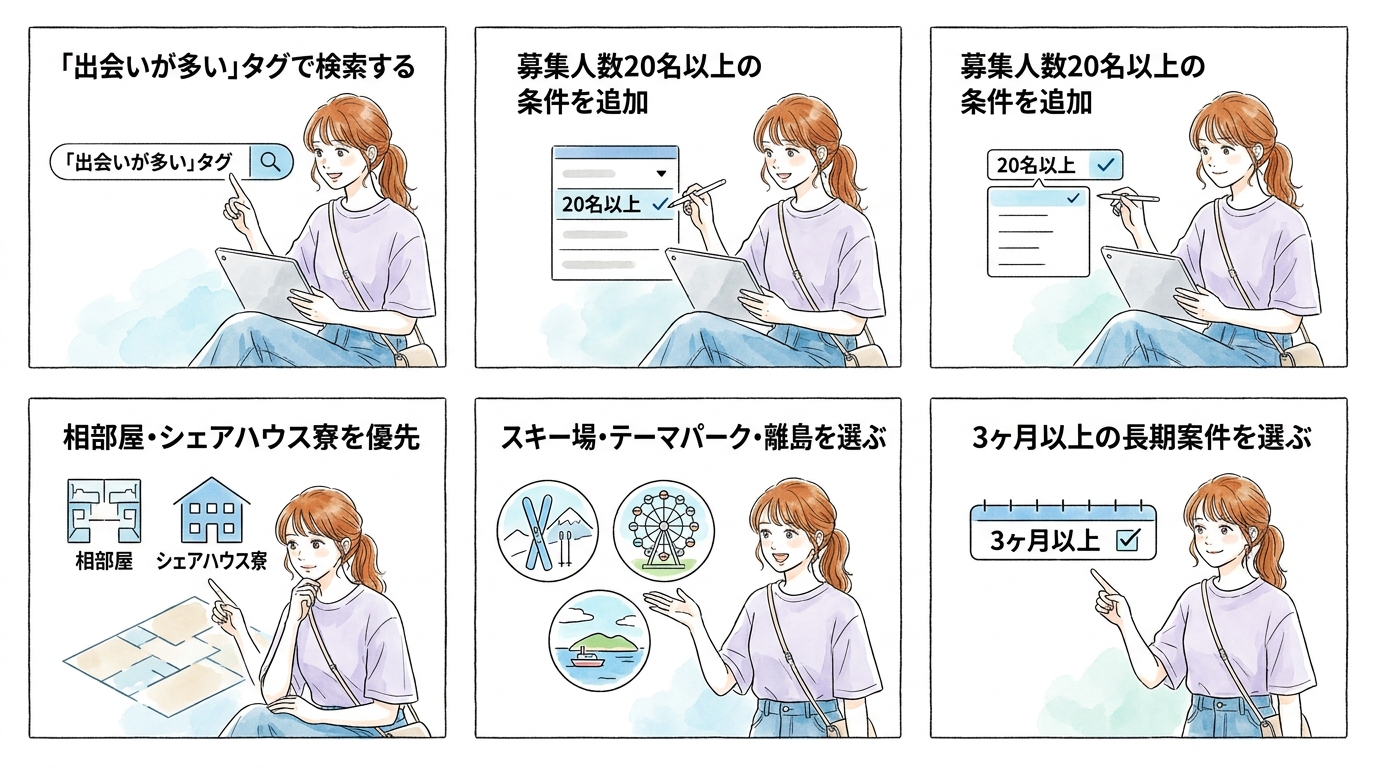 派遣会社サイトの「出会いが多い」タグで求人を絞り込む手順