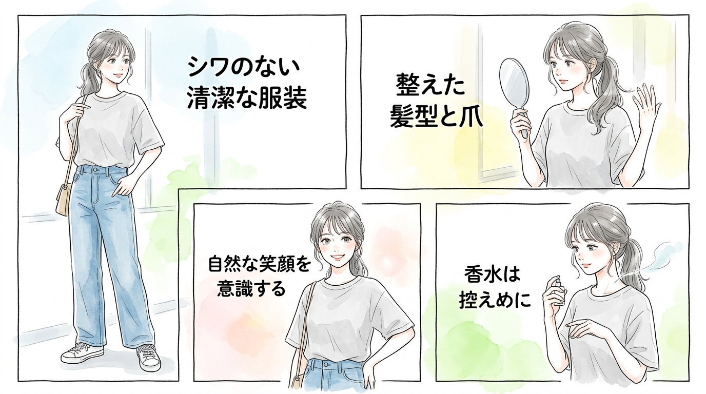 清潔感のある服装と笑顔が最初の印象を決める