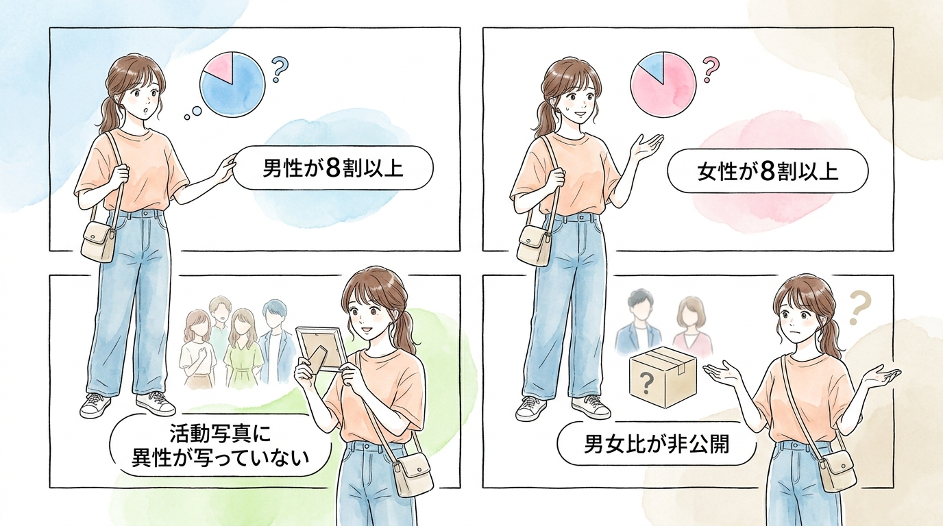 男女比が4:6〜6:4の範囲に収まっているか確認する
