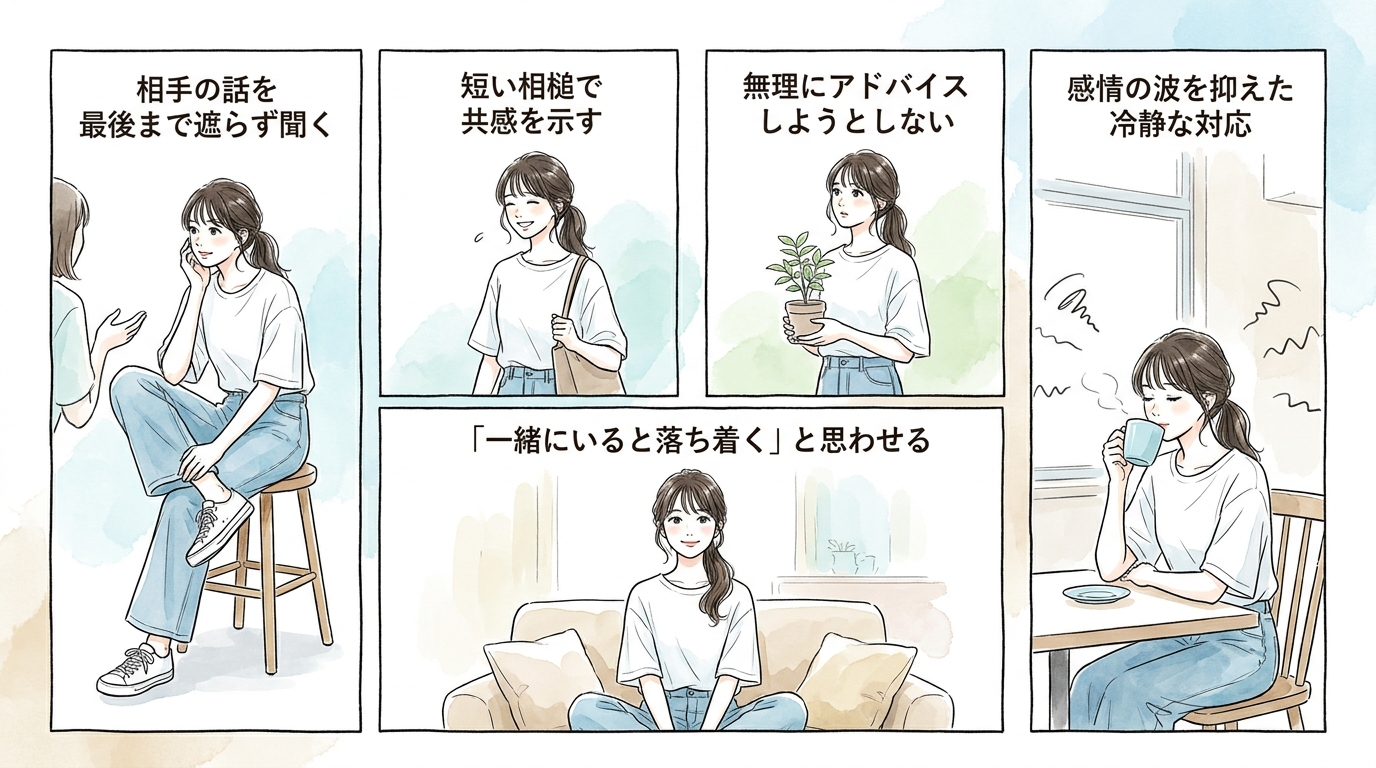 聞き上手で落ち着いた対応ができると、男性は安心する