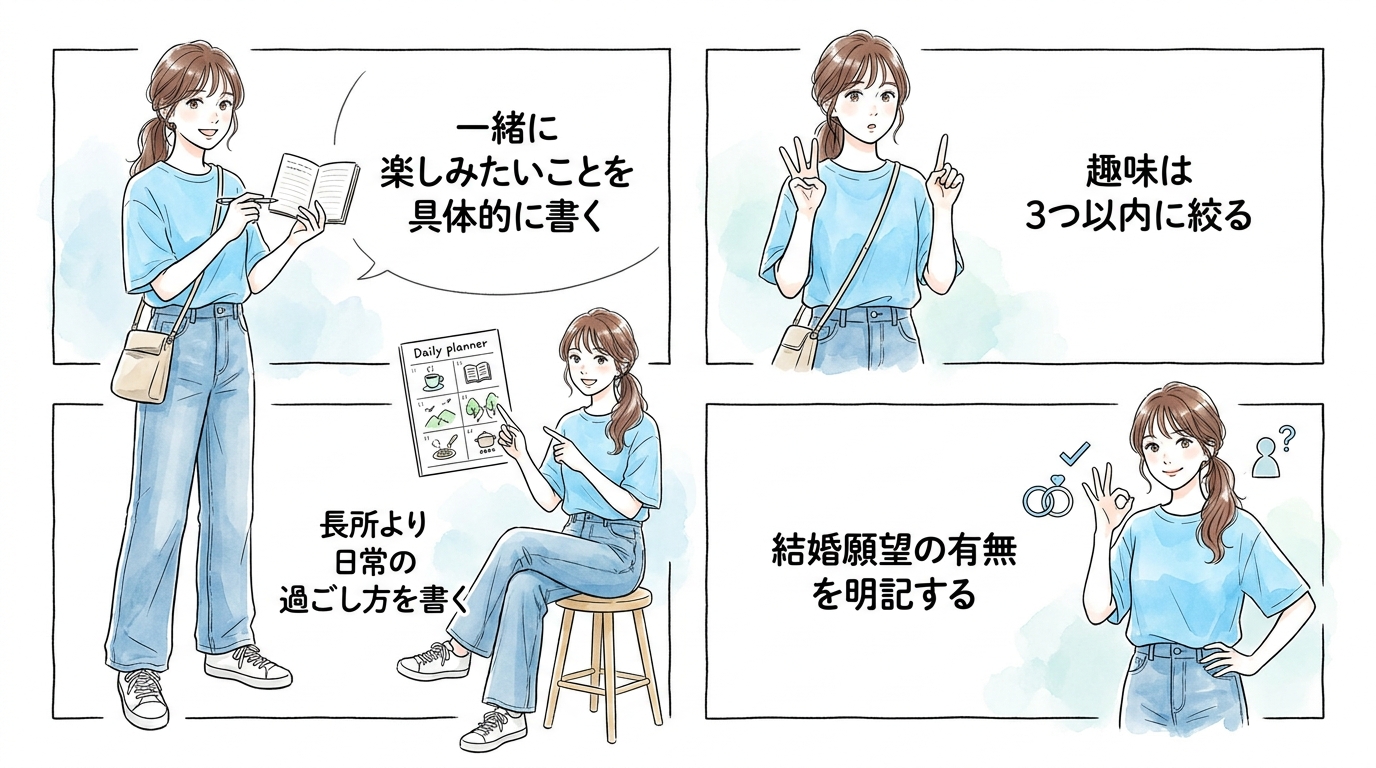 自己紹介文に「一緒に楽しみたいこと」を具体的に書く