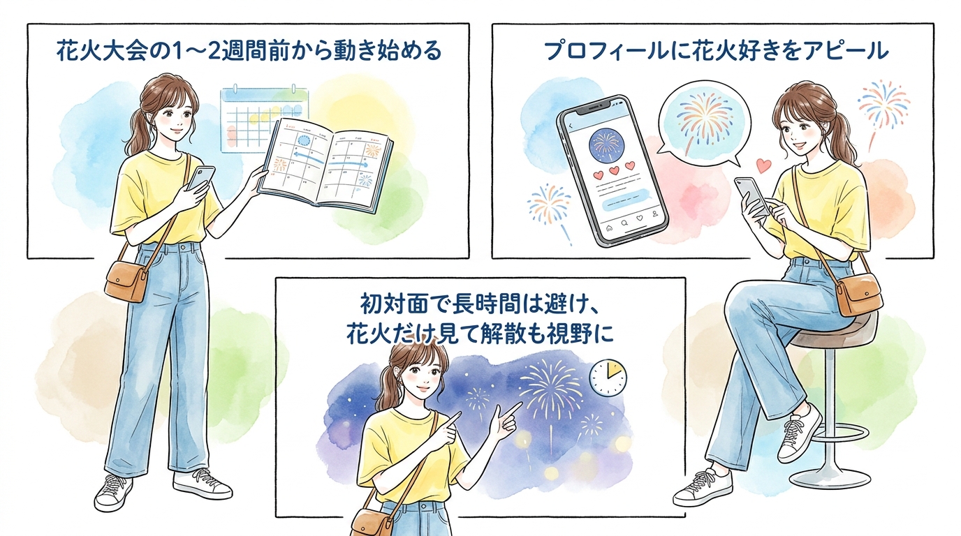 花火大会前にマッチングアプリで「一緒に行く相手」を探しておくと成功率が上がる