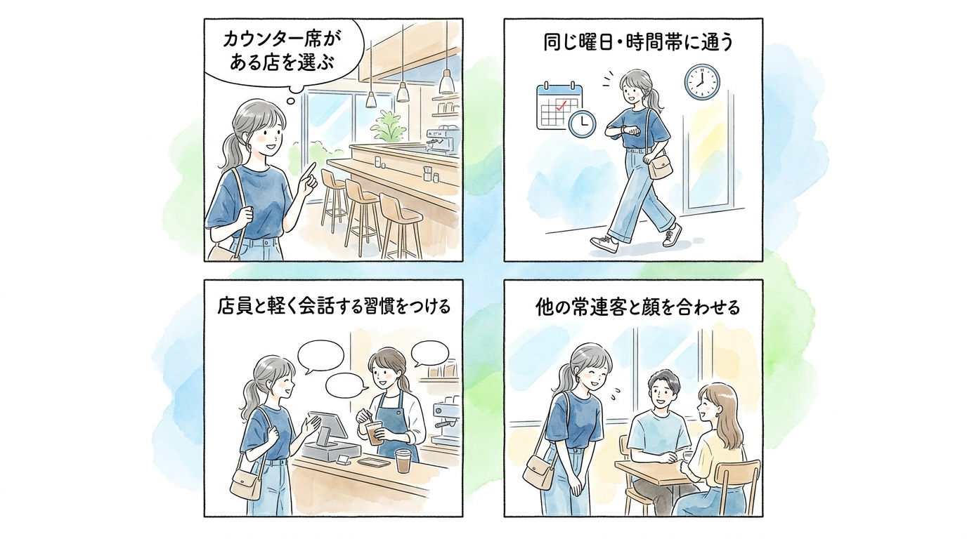 行きつけの店を2〜3軒作ると声をかけられやすくなる