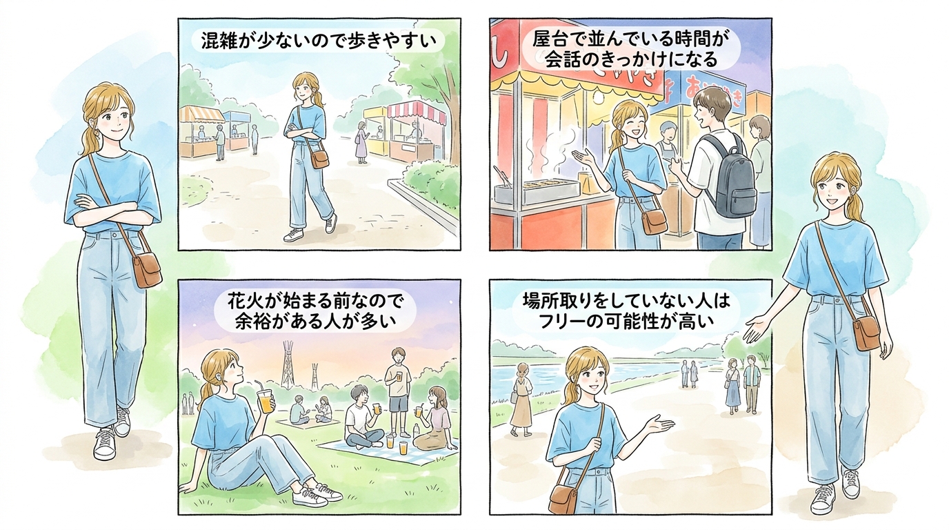 開始2時間前の屋台エリアが最も声をかけやすく受け入れられやすい