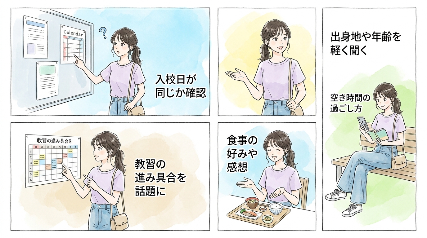 食堂での食事時間は同じテーブルに座ればきっかけをつかめる