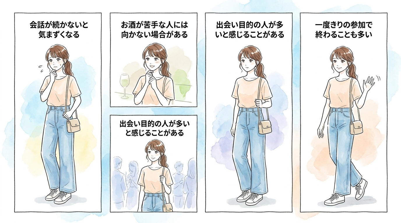 飲み会・食事会タイプは気軽に参加できて会話重視で進む