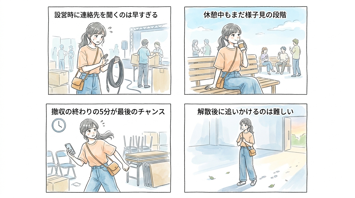 1回きりの現場で連絡先を聞けるタイミングは実は限られている