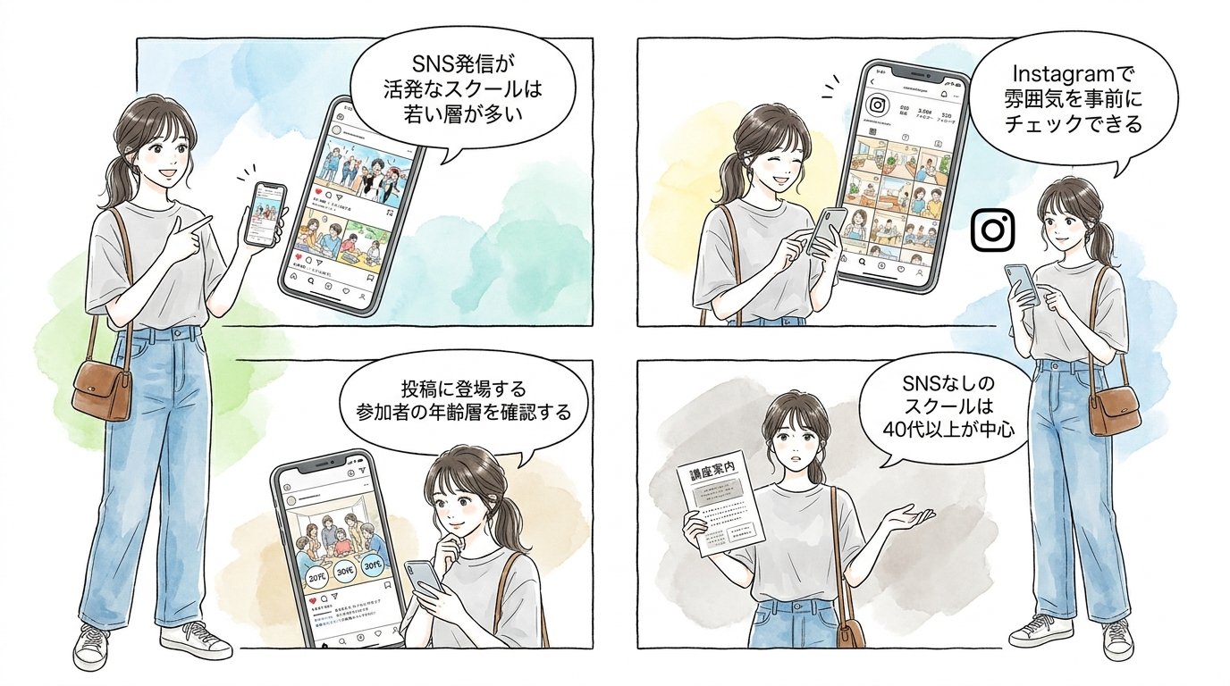 SNS発信に積極的なスクールは20〜30代が集まりやすい