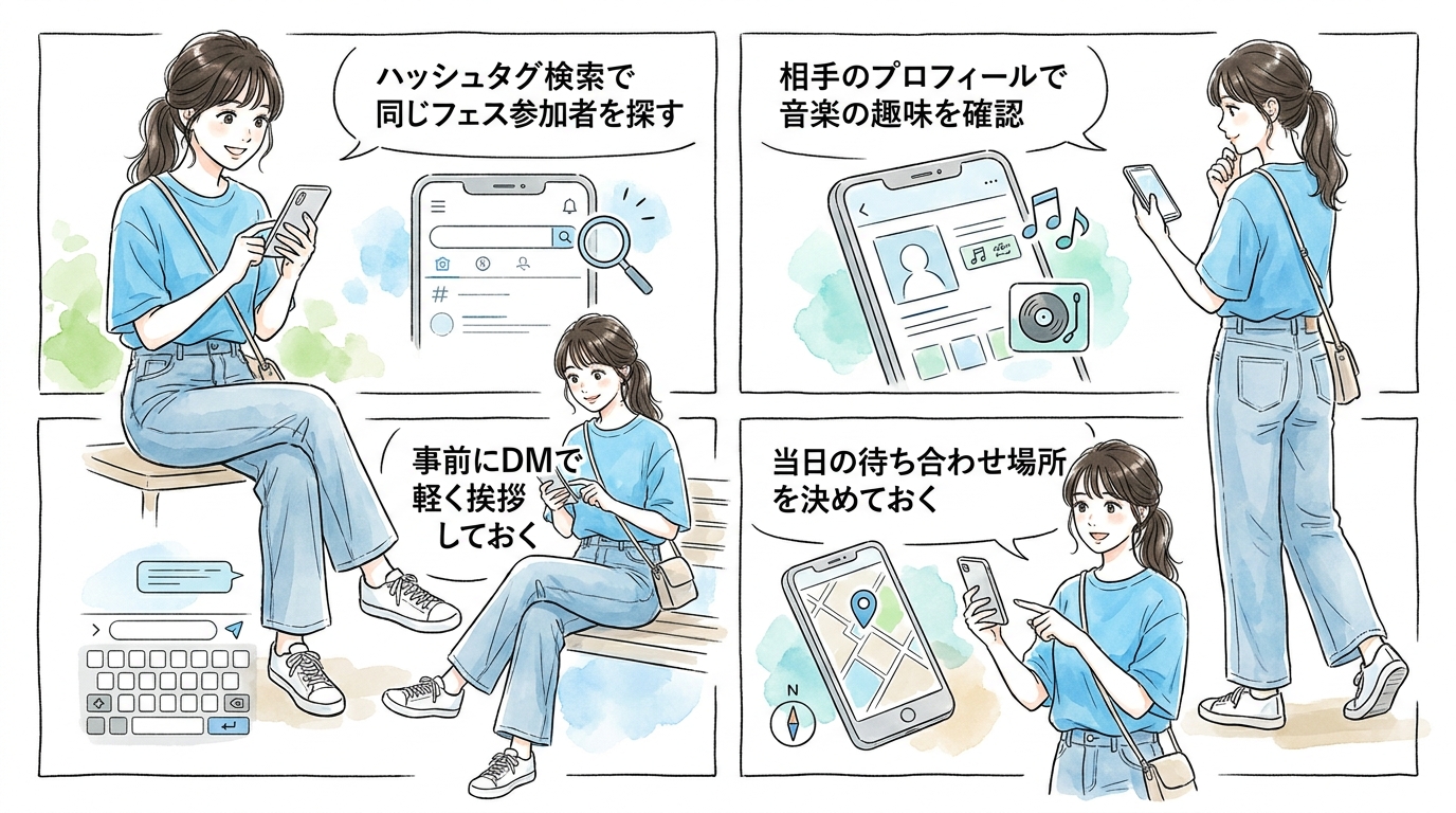 TwitterやInstagramのハッシュタグ検索で同じフェス参加者を探して交流できる