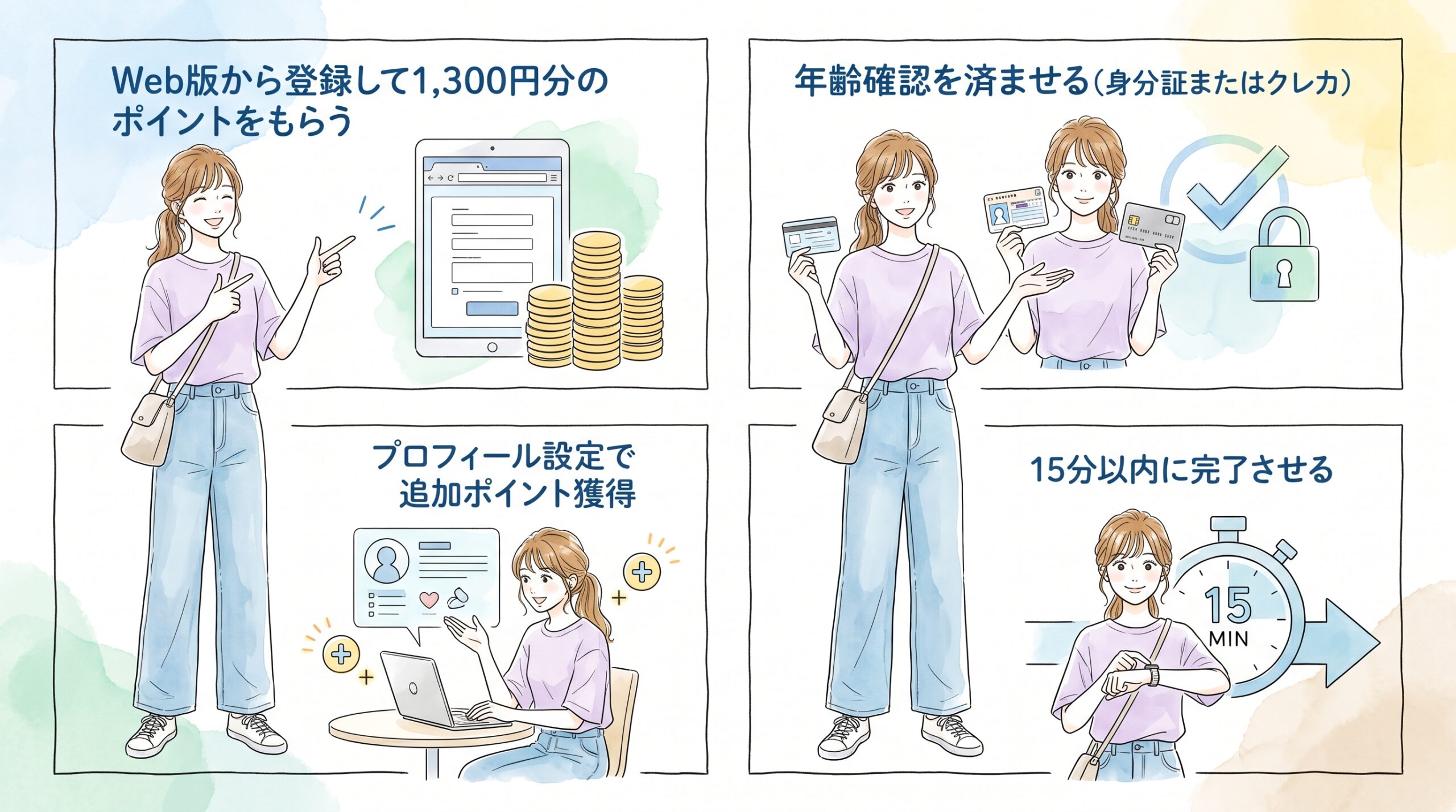 Web版で登録→年齢確認→無料ポイント獲得までを15分で完了させる