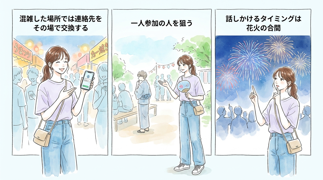 お盆期間限定の夏祭り・花火大会で声をかけやすくなる