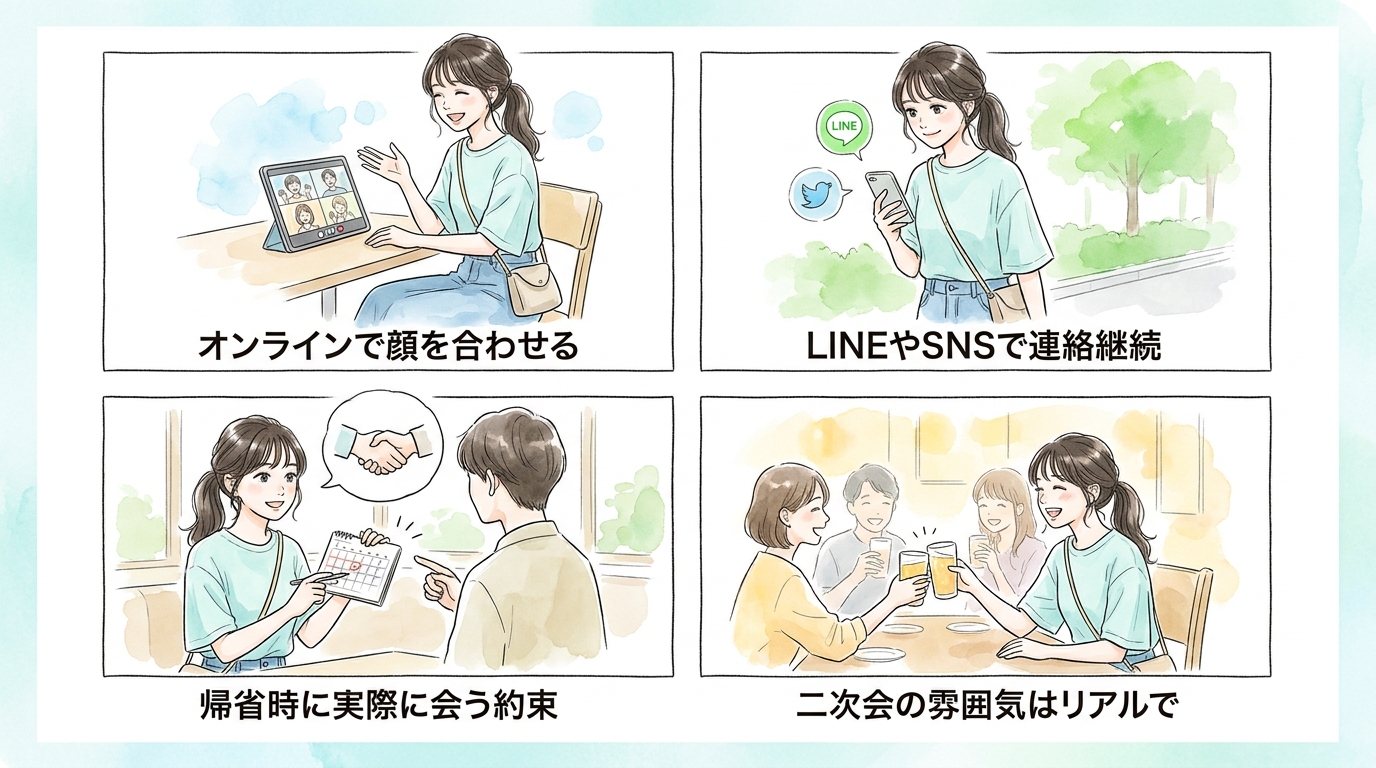 オンライン同窓会とリアル参加を併用して接点を増やす