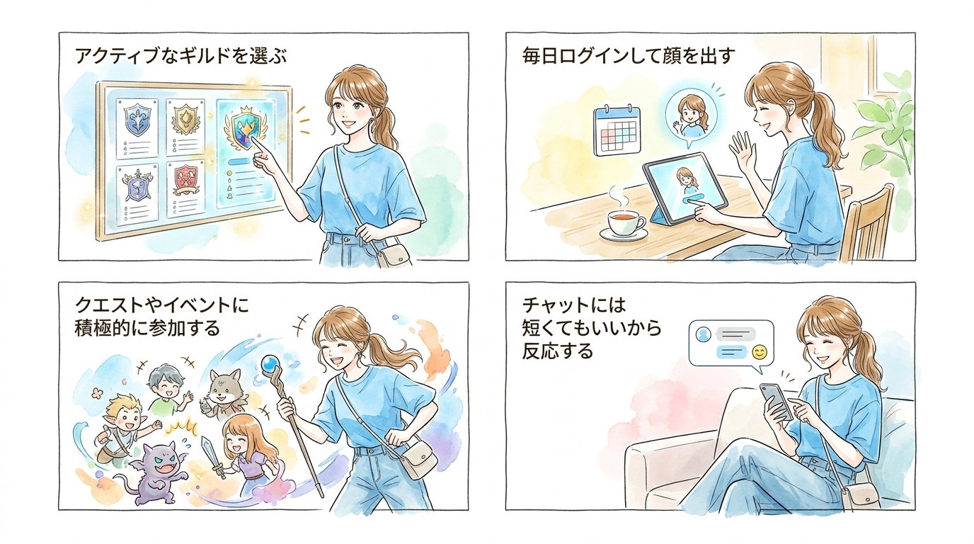 ギルドやクランに入ると会話の頻度が上がる