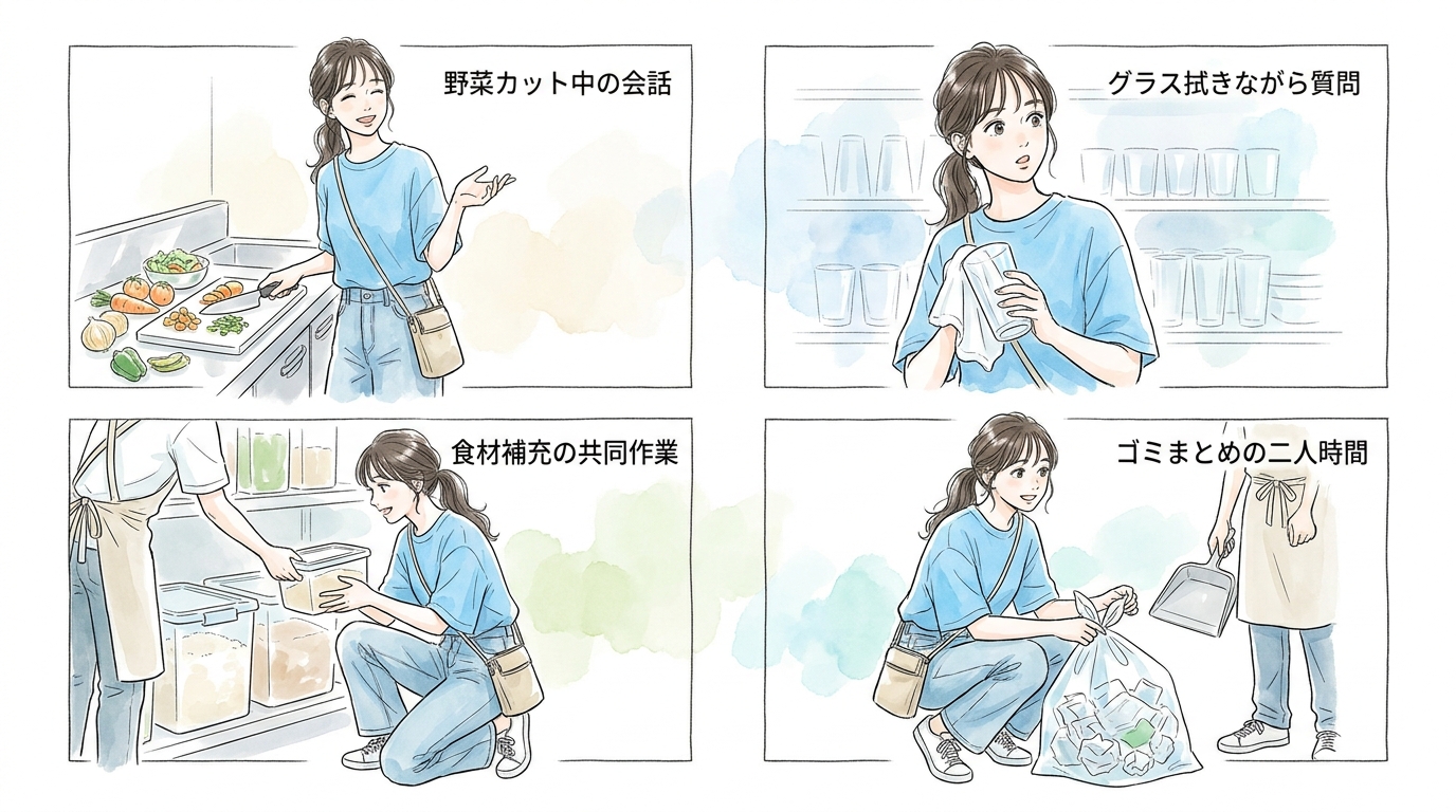 スタッフ同士で急接近する仕込み・片付けの時間帯