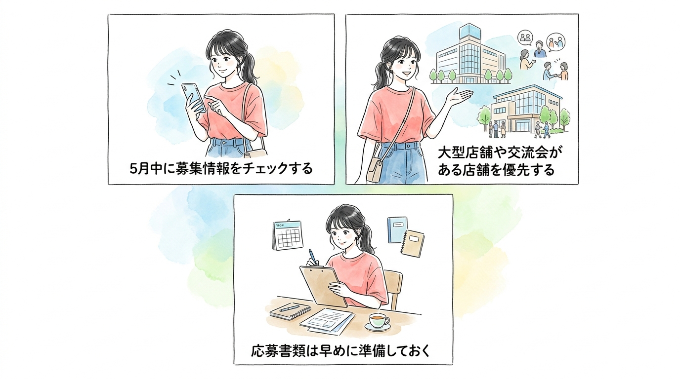 バイト応募は5月中に済ませて人気店の枠を確保する