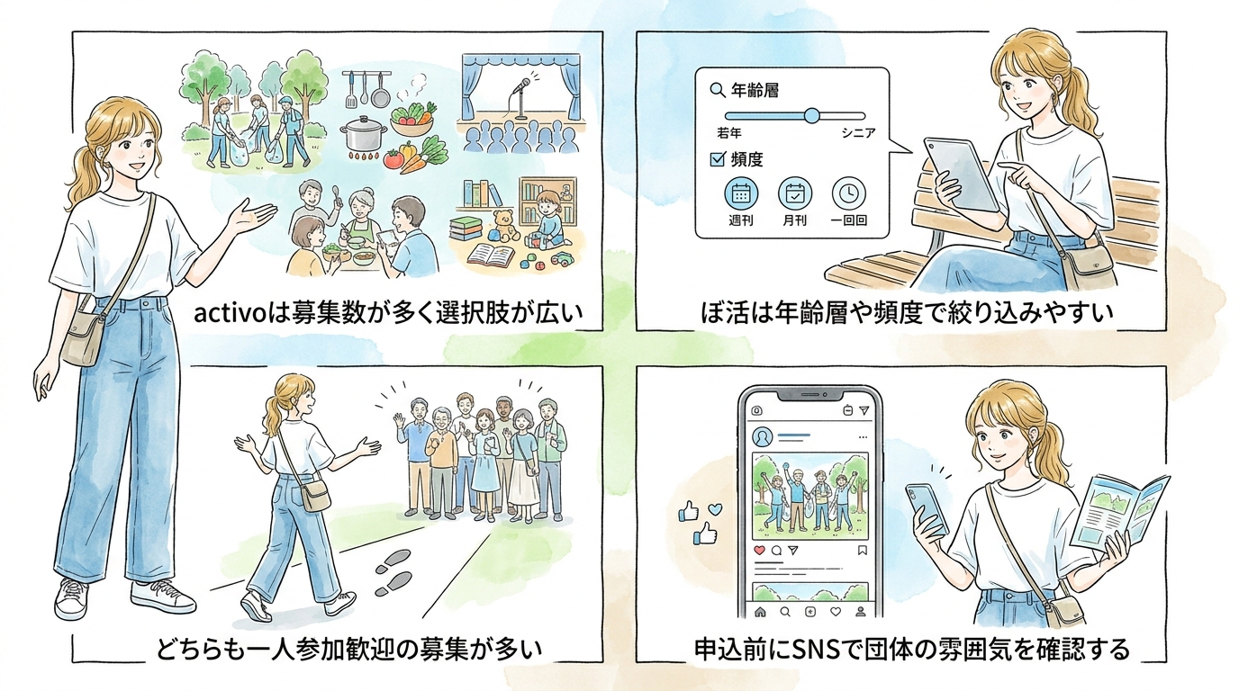 ボランティア募集サイトactivoとぼ活の違いを理解して使い分けておく