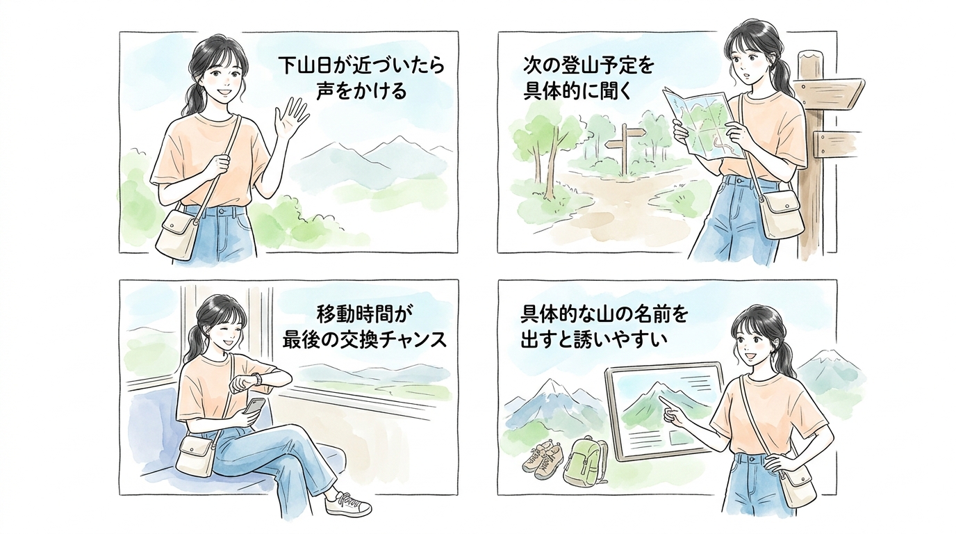 下山日が決まったタイミングで「また登山一緒に」と誘える