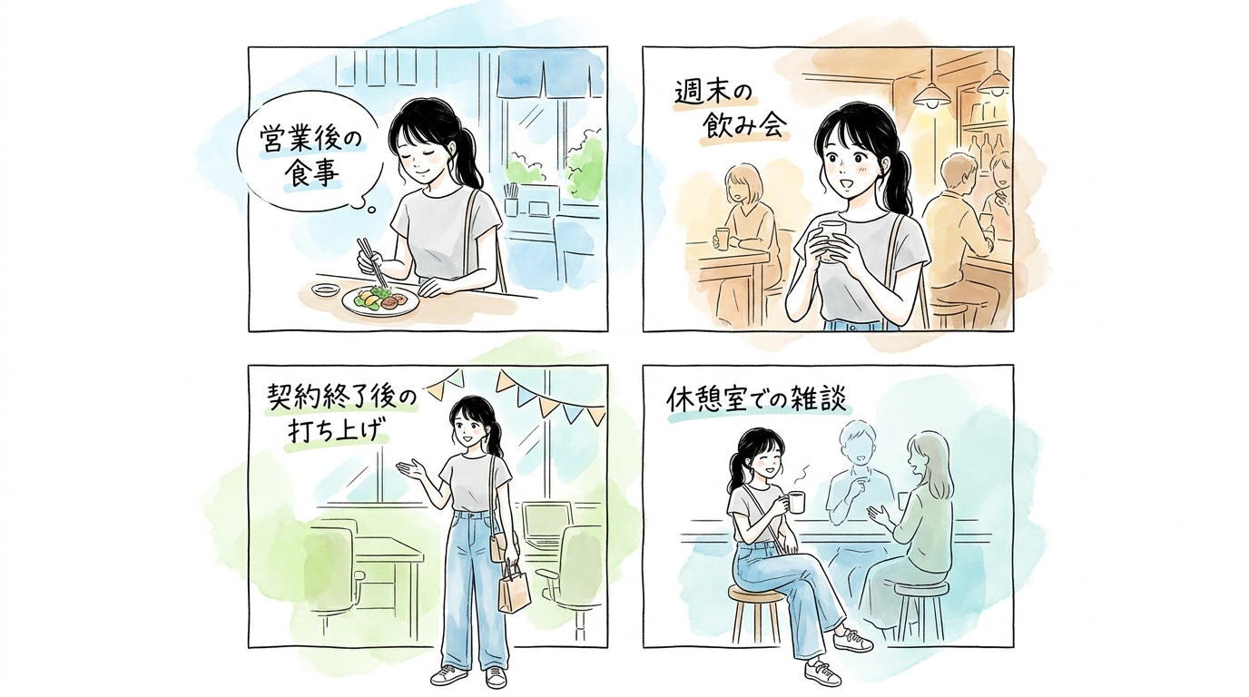 仕事終わりの打ち上げや休憩時間の雑談